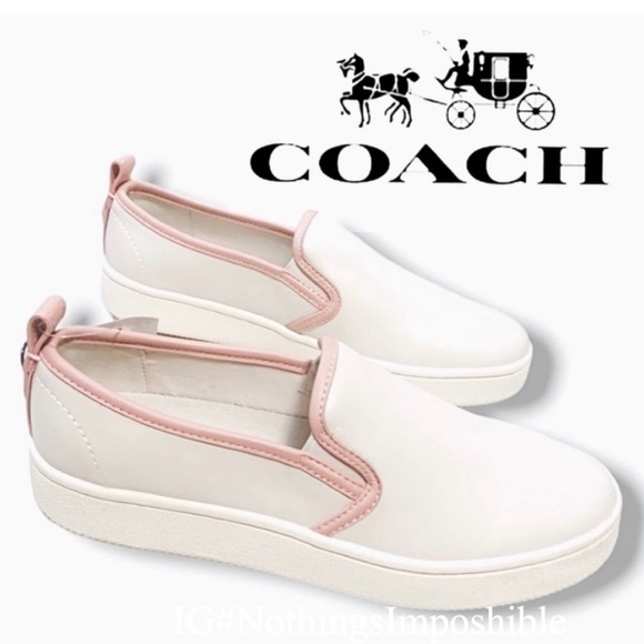 NWT Coach Leather Slip On Chalk Petal Pink Sneakers - Picture 1 of 12